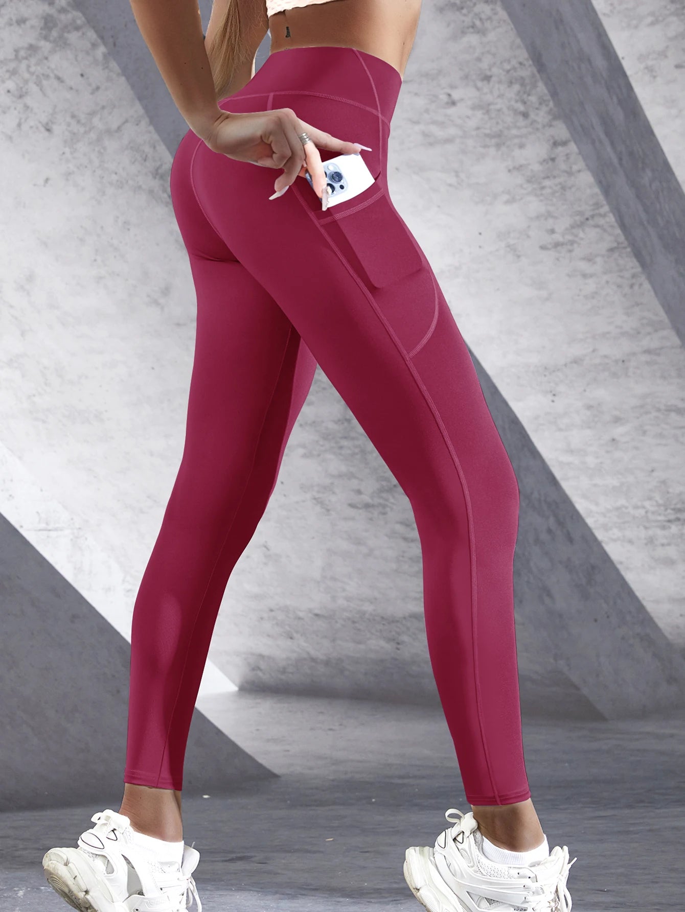 High Waist Yoga Leggings – Stretch Fit, Pockets, Push-Up Sportswear for Women, Solid Colors