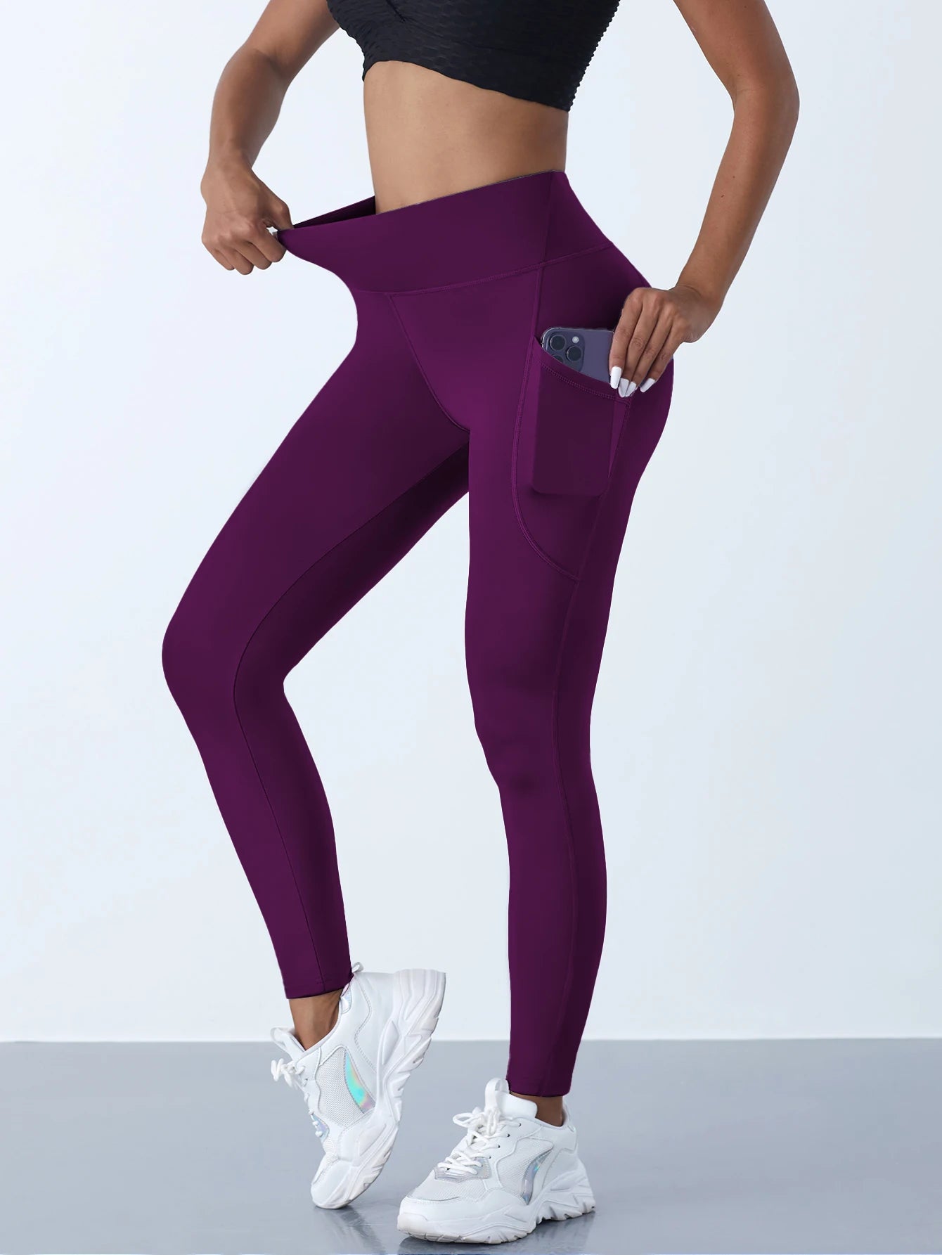 High Waist Yoga Leggings – Stretch Fit, Pockets, Push-Up Sportswear for Women, Solid Colors