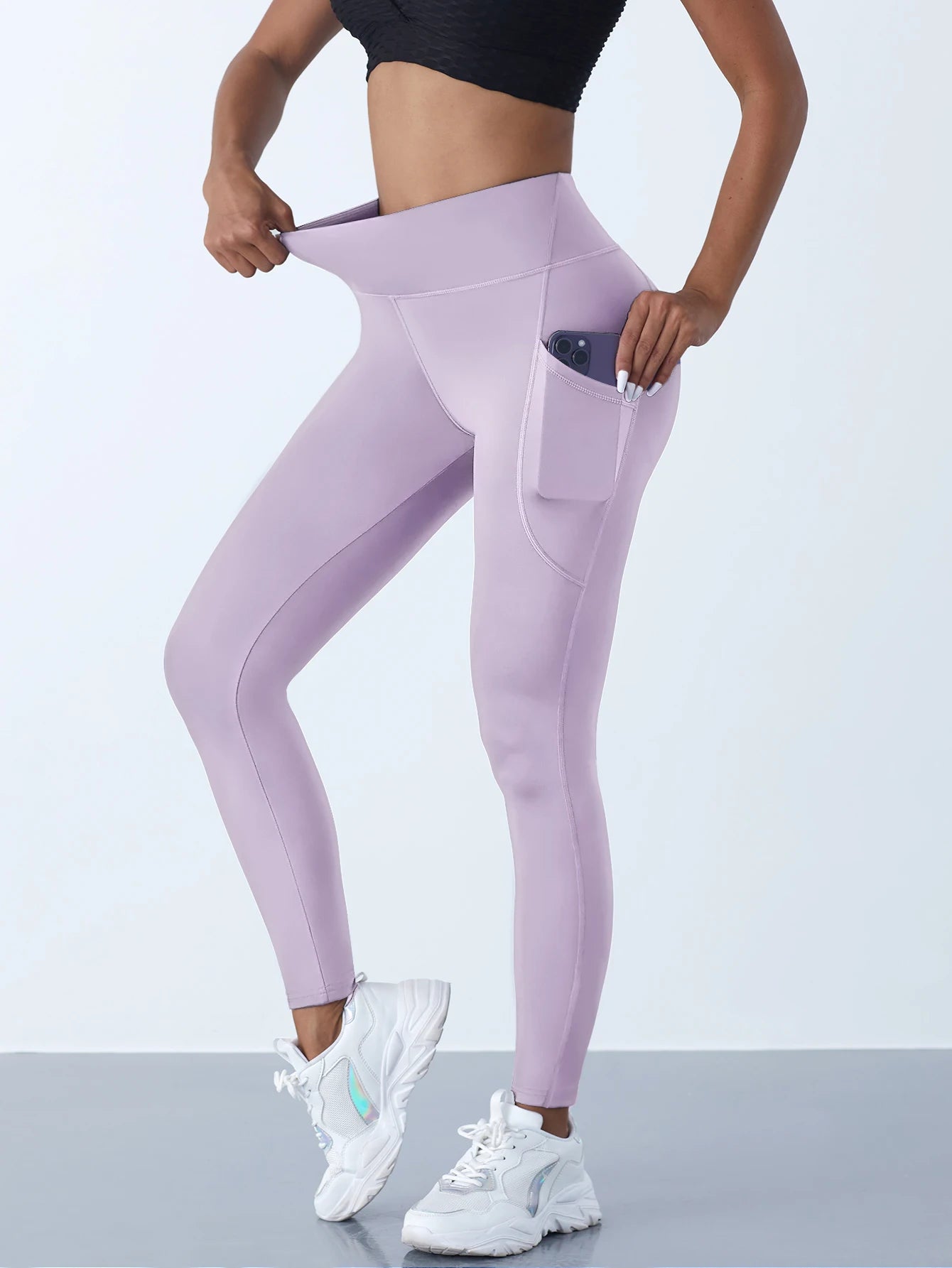 High Waist Yoga Leggings – Stretch Fit, Pockets, Push-Up Sportswear for Women, Solid Colors