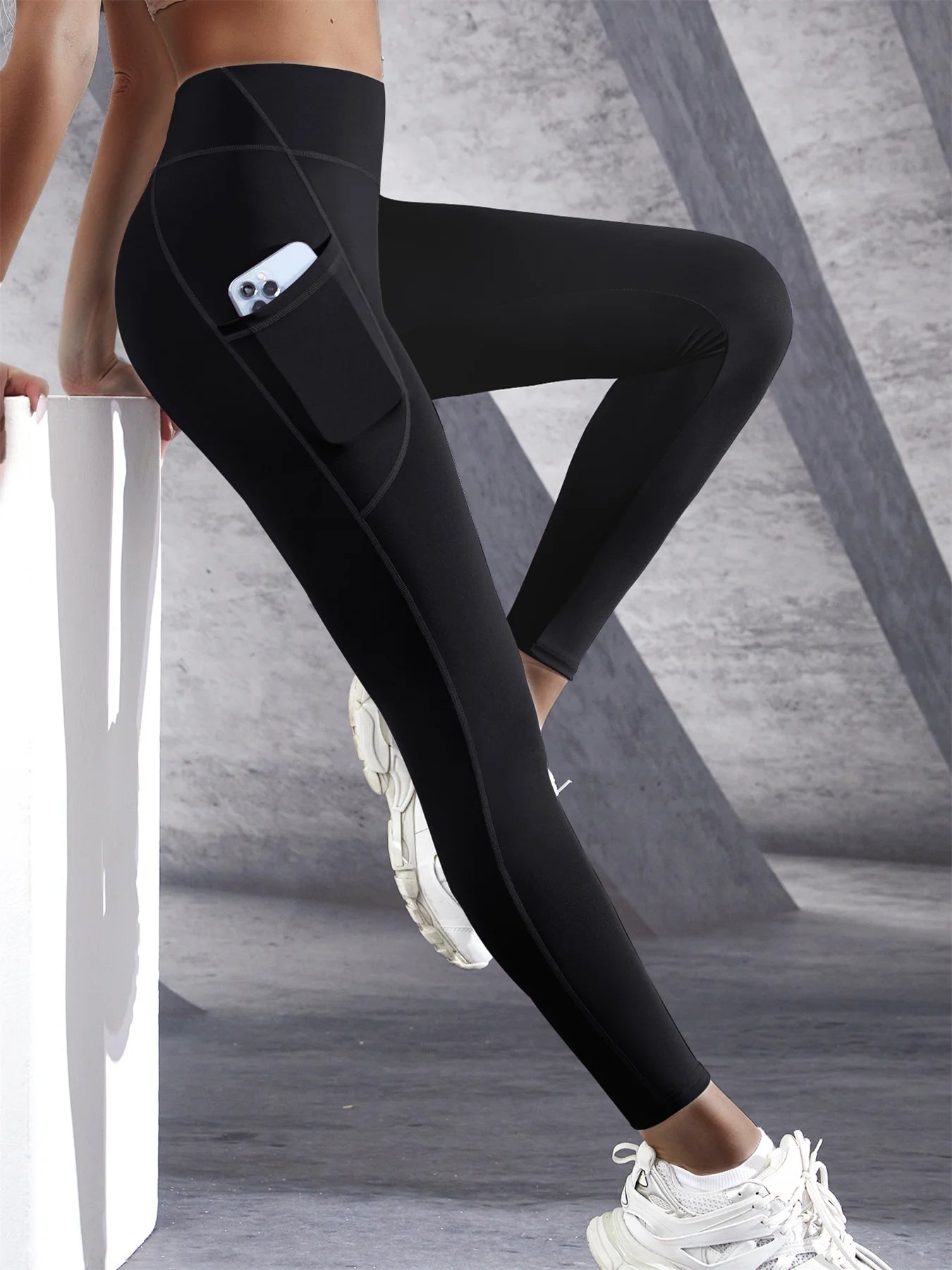 High Waist Yoga Leggings – Stretch Fit, Pockets, Push-Up Sportswear for Women, Solid Colors