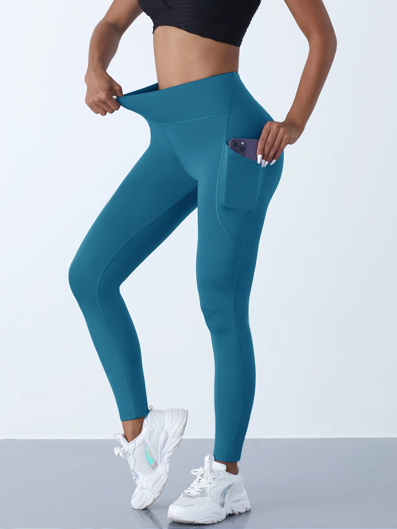 High Waist Yoga Leggings – Stretch Fit, Pockets, Push-Up Sportswear for Women, Solid Colors