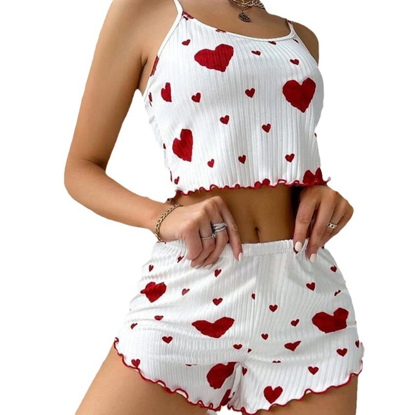 Women's 2PC Pajama Set – Soft Tank & Shorts, Love Print, Casual Sleepwear