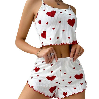 Women's 2PC Pajama Set – Soft Tank & Shorts, Love Print, Casual Sleepwear