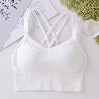 Sexy Cross-Back Sports Bra – Push-Up Tank Top, Breathable, Soft Fitness Yoga Bra, Solid Colors