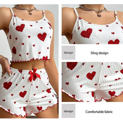 Women's 2PC Pajama Set – Soft Tank & Shorts, Love Print, Casual Sleepwear