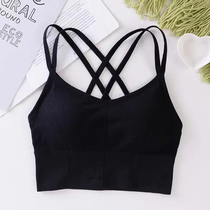 Sexy Cross-Back Sports Bra – Push-Up Tank Top, Breathable, Soft Fitness Yoga Bra, Solid Colors