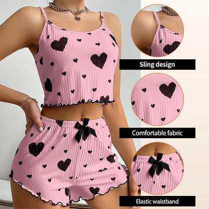 Women's 2PC Pajama Set – Soft Tank & Shorts, Love Print, Casual Sleepwear