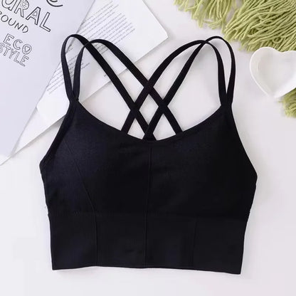 Sexy Cross-Back Sports Bra – Push-Up Tank Top, Breathable, Soft Fitness Yoga Bra, Solid Colors