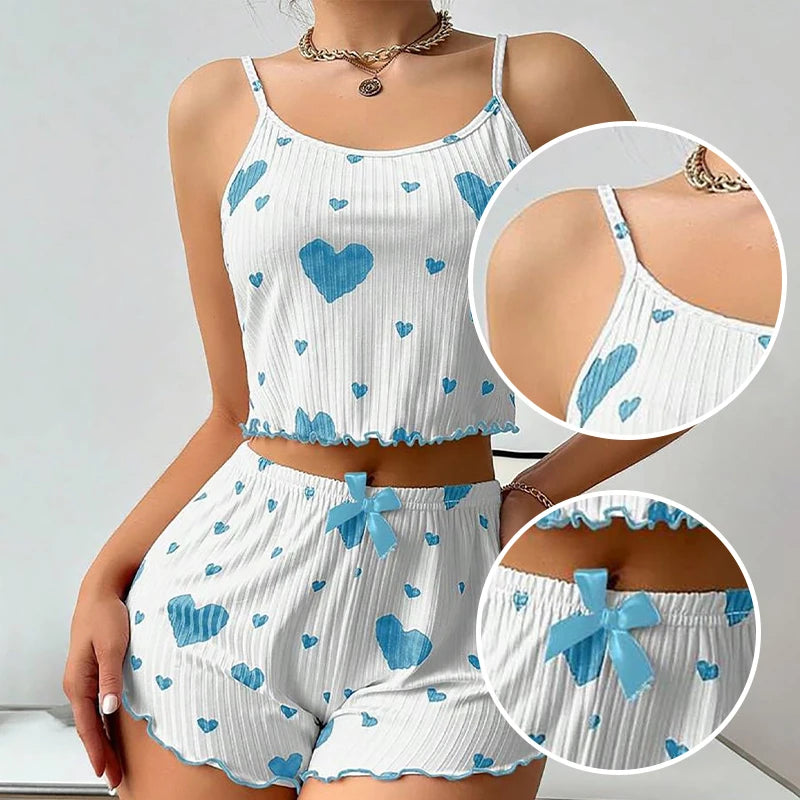 Women's 2PC Pajama Set – Soft Tank & Shorts, Love Print, Casual Sleepwear