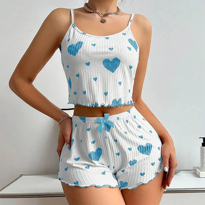 Women's 2PC Pajama Set – Soft Tank & Shorts, Love Print, Casual Sleepwear