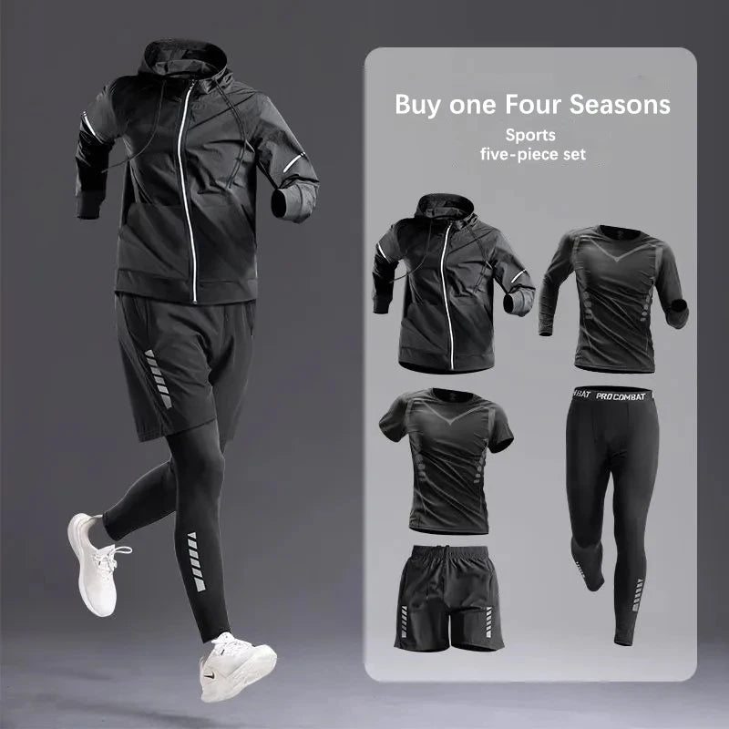 Men’s 5PC Sportswear Set – All-Season Tracksuit for Running, Gym, Cycling, Hiking & Boxing