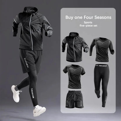 Men’s 5PC Sportswear Set – All-Season Tracksuit for Running, Gym, Cycling, Hiking & Boxing