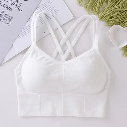 Sexy Cross-Back Sports Bra – Push-Up Tank Top, Breathable, Soft Fitness Yoga Bra, Solid Colors