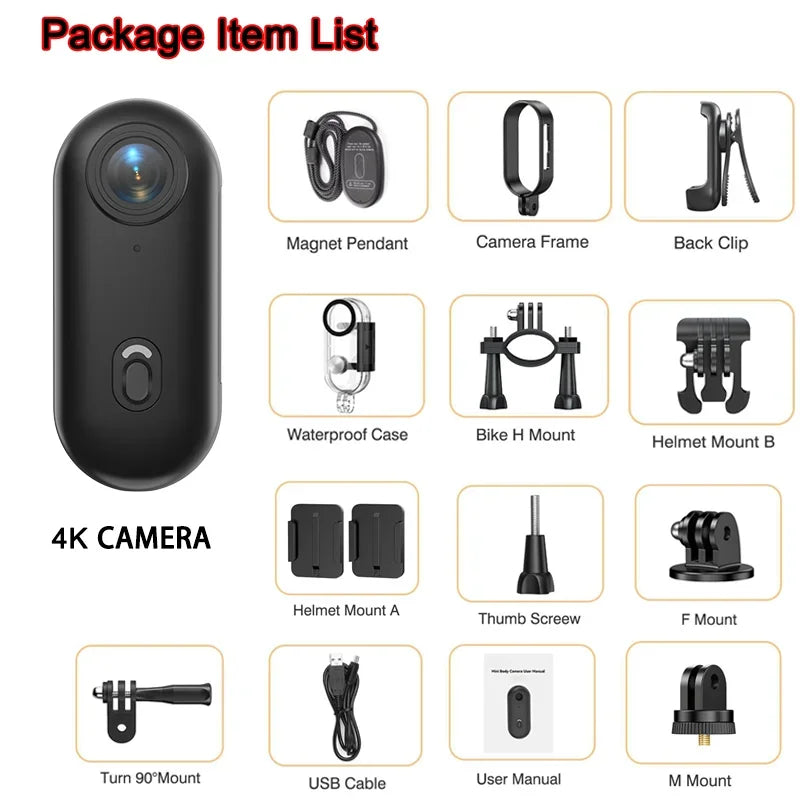 Pocket 4K Mini Camera – Wearable, Magnetic, Waterproof, WiFi Cam for Vlogs, Cycling, Home Use