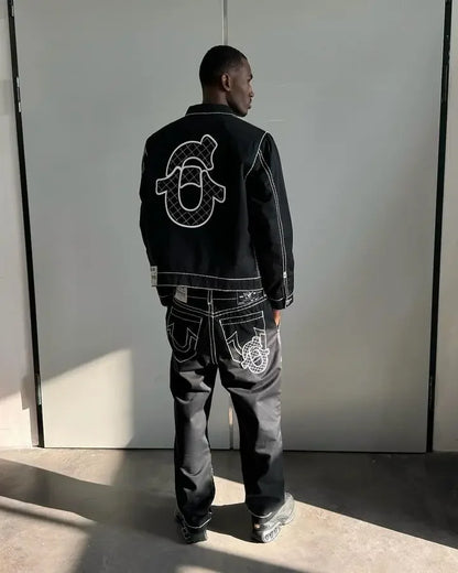 Y2K Retro Denim Leather Jacket