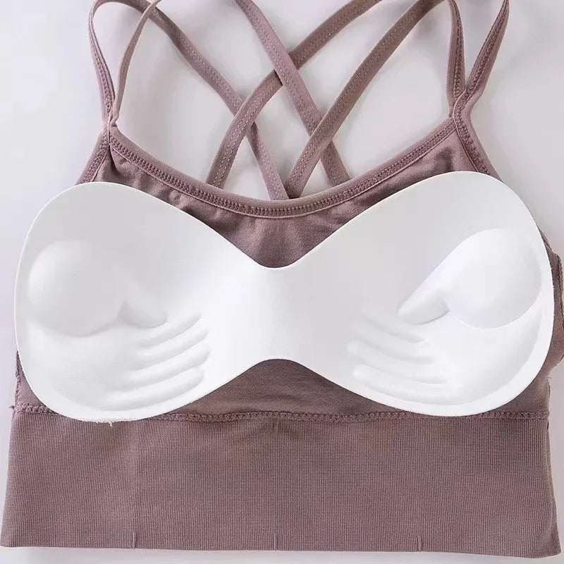 Sexy Cross-Back Sports Bra – Push-Up Tank Top, Breathable, Soft Fitness Yoga Bra, Solid Colors