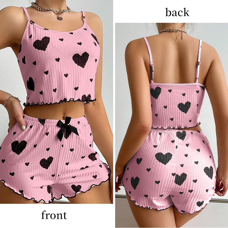 Women's 2PC Pajama Set – Soft Tank & Shorts, Love Print, Casual Sleepwear