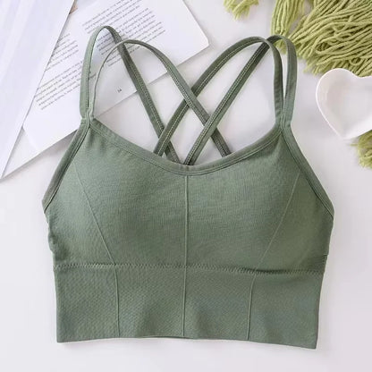 Sexy Cross-Back Sports Bra – Push-Up Tank Top, Breathable, Soft Fitness Yoga Bra, Solid Colors