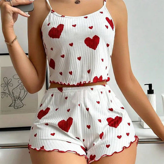 Women's 2PC Pajama Set – Soft Tank & Shorts, Love Print, Casual Sleepwear