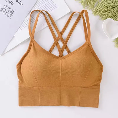 Sexy Cross-Back Sports Bra – Push-Up Tank Top, Breathable, Soft Fitness Yoga Bra, Solid Colors