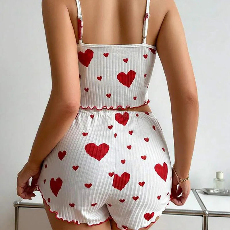 Women's 2PC Pajama Set – Soft Tank & Shorts, Love Print, Casual Sleepwear