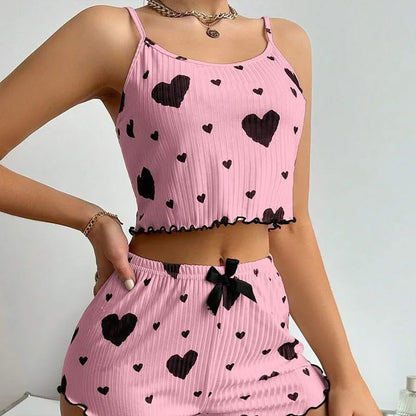 Women's 2PC Pajama Set – Soft Tank & Shorts, Love Print, Casual Sleepwear